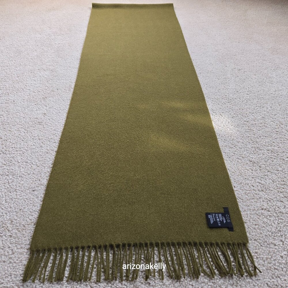 COS Wool Scarf Green Fringe Oblong - Picture 8 of 12